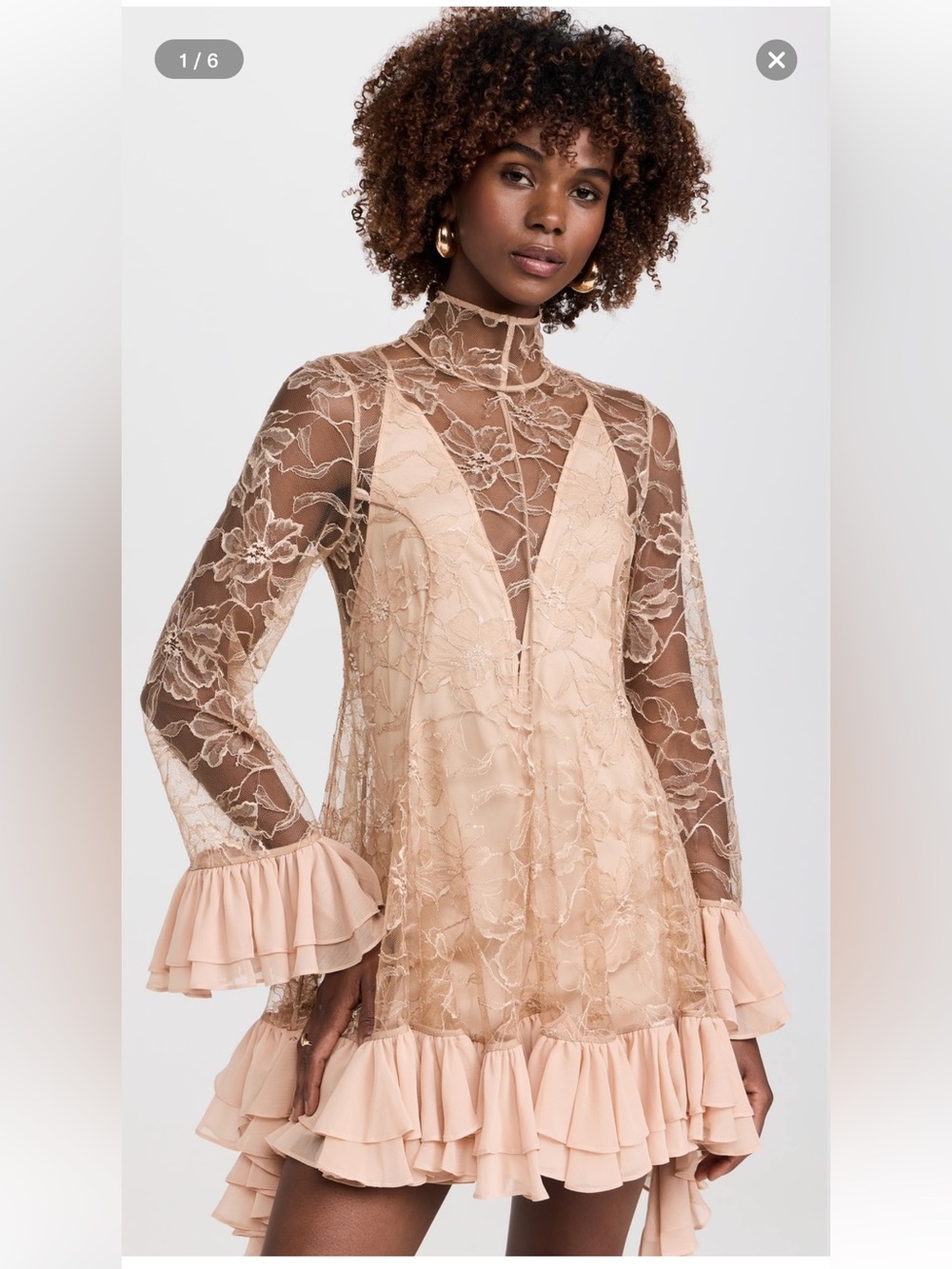 Alexis Blush Pink Lace Ruffle Long Sleeve Mini Dress